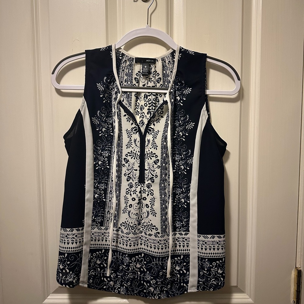 AQUA Navy and White Blouse